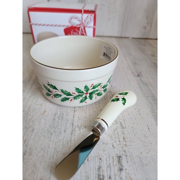 Lenox holiday Dip bowl spreader mistletoe Xmas home decor set - Picture 5 of 8